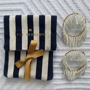 LeLe Sadoughi Beaded Pearl Streamer Gold Hoops